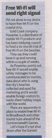Gold Coast Bulletin Wi-Fi gold coast article